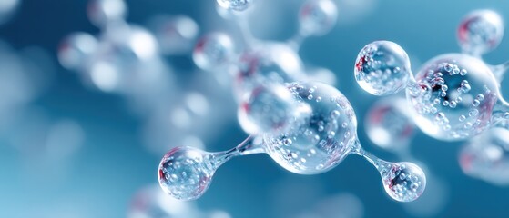 Transparent molecules float in a blue environment, representing a scientific or chemical concept at a microscopic level.