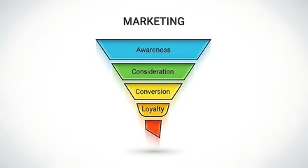 Five-Stage Marketing Funnel Diagram Showing Customer Journey from Awareness to Loyalty in Inverted Triangle Format