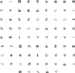 Set of linear shopping icons on white.