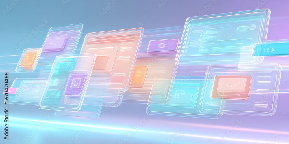 Poster abstract futuristic user interface design with floating panels for technology and innovation concept