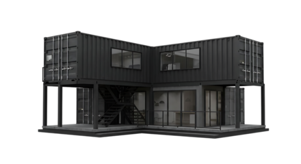 Modern Two-Story Container Home with Contemporary Black Exterior Design