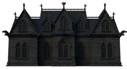 Gothic Stone Building With Arched Doorways and Gothic Windows at Night