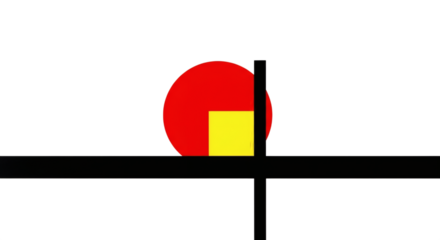 Abstract geometric shapes with red circle and yellow square on black