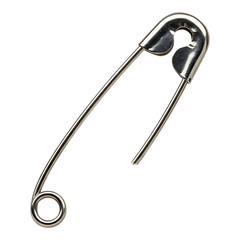 Silver metallic safety pin isolated on white background used in sewing, tailoring, and everyday clothing repair work