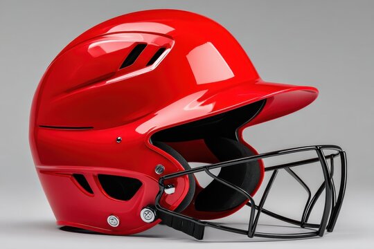 Bright red baseball helmet with sleek design showcases safety and style for aspiring athletes in sports gear - Powered by Adobe