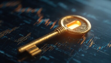 Golden key on financial charts