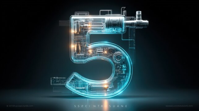 Futuristic Number Five: Technology-Inspired Design with Circuitry and Glowing Elements for Innovative Concepts