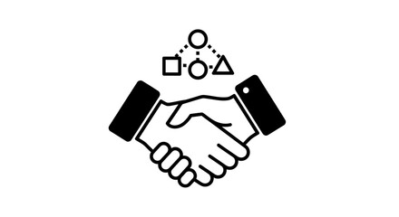 Business partnership illustrated by a handshake and interconnected shapes.