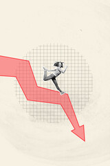 Banner image zine art pop trend collage of happy inexperienced businesswoman run arrow pointer...