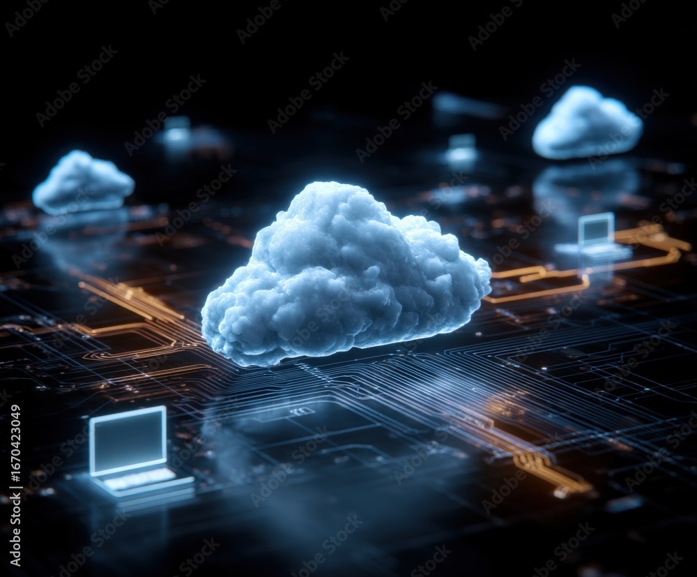 Poster cloud computing network: digital connectivity with data storage, cybersecurity, and it infrastructur