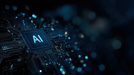 Artificial Intelligence Microchip Close-up: Innovative Technology and Neural Network Conceptualization for Futuristic Designs