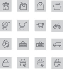 Set of linear shopping icons on white.