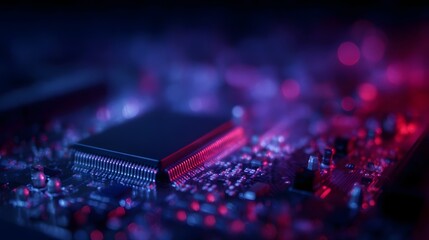Fototapeta premium Detailed computer motherboard with dynamic visual effects