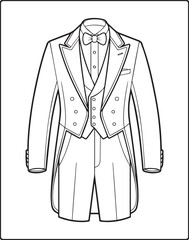 Modern and beautiful dress line art vector illustration for adults coloring page for fashion designer