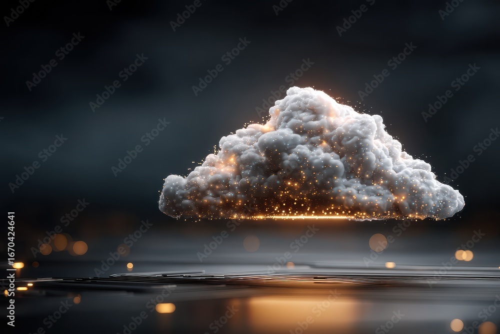 Aufkleber illuminated cloud symbolizing data and technology in a futuristic digital setting