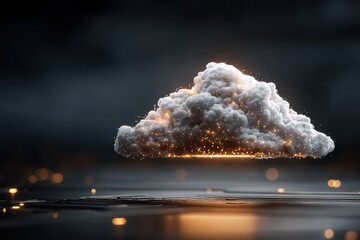 Illuminated cloud symbolizing data and technology in a futuristic digital setting