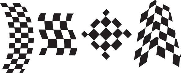 Racing icon pack vector with waving flag, square pattern, tournament banner. Transparent background available