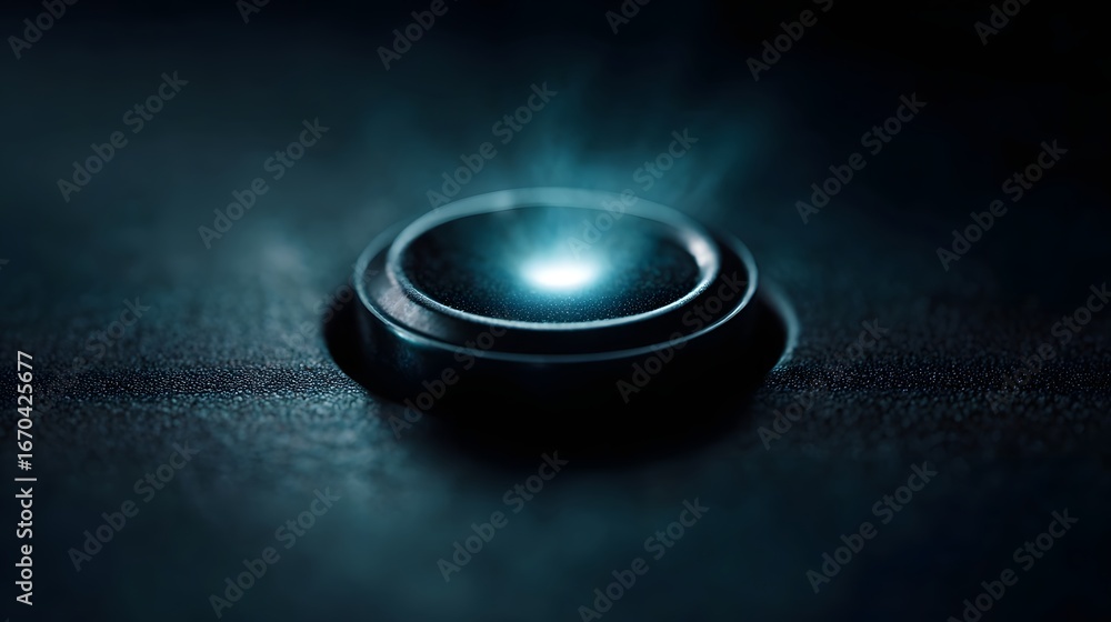 Poster glowing power button on modern device