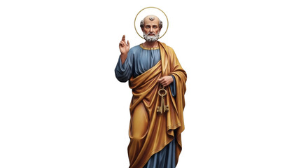 Obraz premium Statue of a saint holding keys and raising hand on black background