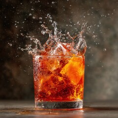 Aperol splash crown crystallizing mid-air with ice refracting expressions, 1/4000s freeze frame captured with professional lens sharpness