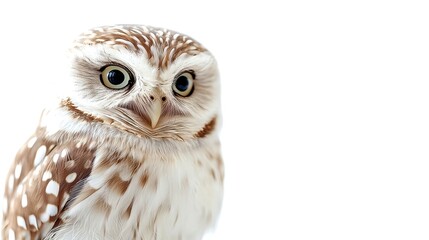 Obraz premium A close-up of a spotted owl, white isolated background.