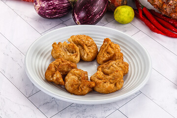 Tibetian fried momo stuffed dumplings