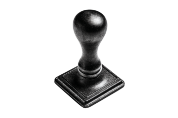 black rubber stamp with round handle isolated transparent background