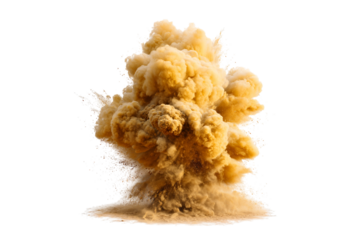 Explosive sand dust cloud isolated on transparent background