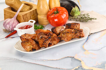 Grilled pork neck meat shashlik