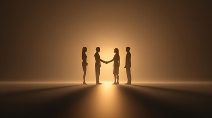Business Team Shaking Hands in a Warm Light with Silhouette Effect
