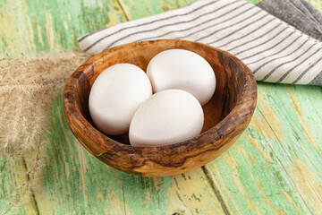 Raw white uncooked chicken eggs