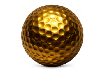 Golden Golf Ball Shining on Transparent Background