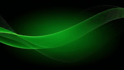 Green waves undulate against a black background with wispy lines in the top corner
