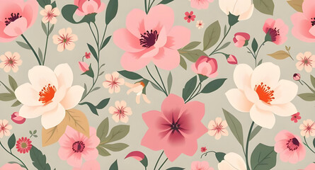 seamless, floral, background, pattern, flowers, botanical, decorative, design, repeating, wallpaper, textile, elegant, nature, petals, leaves, bloom, vintage, ornament, soft, aesthetic, stylish, class