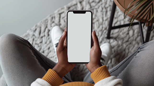Person Holding Mobile Phone with Blank Screen Mockup