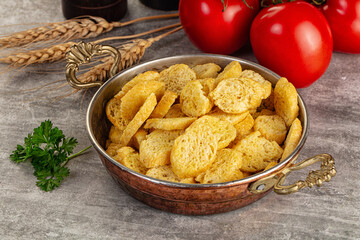 Crunchy croutons heap - roasted bread