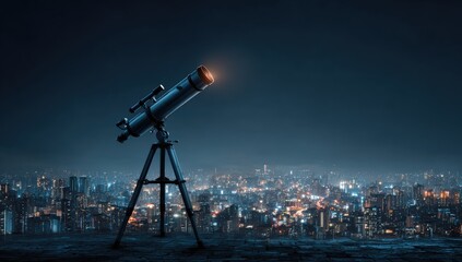 Telescope atop a city at night