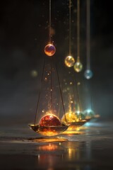 Abstract glowing scales depicting energy and equilibrium in a mystical setting