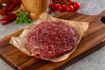 Raw beef burger cutlet for grill