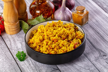 Indian yellow curry rice with tumeric