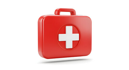 Obraz premium Red First Aid Kit Medical Box with Handle and White Cross