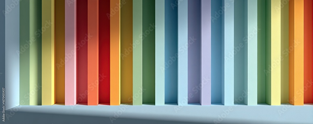 Poster colorful vertical panels creating a rainbow gradient against a minimalist backdrop