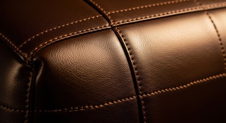 Close Up of Brown Leather Upholstery Showing Detailed Stitching