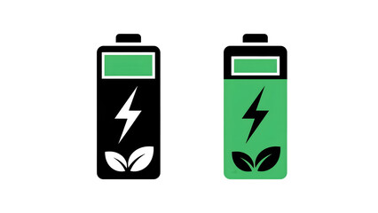 batteries with lightning bolt and leaf icons, symbolizing eco-friendly energy isolated from background. png file