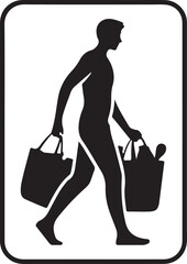 Minimalist Black Silhouette Illustration of Person with Groceries