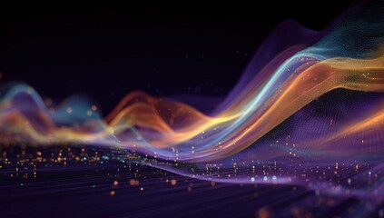 Abstract digital waves flowing over a dark background
