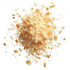 Pile of Crushed Bread Crumbs Scattered on Black Background food ingredient, Isolated On White, Png Transparent, Cut Out
