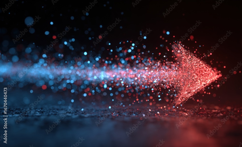 Poster digital arrow bursts through a particle field