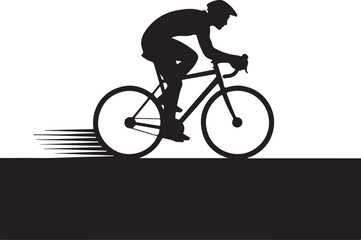 Silhouette Vector of Cyclist Riding Bike on White Background