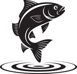 Silhouette Vector of Fish Jumping Out of Water on White Background